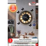 Dekorvin Led Işıklı Modern Mutfak Duvar Saati Sessiz Dekoratif Modern Siyah Ahşap Duvar Saati 40x40cm