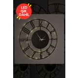 Dekorvin Led Işıklı Numaralı Duvar Saati Sessiz Dekoratif Modern Ahşap Metal Duvar Saati 40x40cm