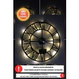 Dekorvin Led Işıklı Roma Rakamlı Duvar Saati Sessiz Dekoratif Modern Siyah Duvar Saati -RGB Renkli 40x40cm
