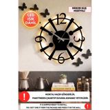 Dekorvin Led Işıklı Sayılar Mutfak Duvar Saati Sessiz Dekoratif Modern Siyah Ahşap Duvar Saati 40x40cm