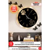 Dekorvin Led Işıklı Veteriner Duvar Saati Sessiz Dekoratif Modern Siyah Ahşap Duvar Saati 40x40cm