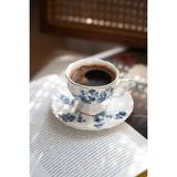 Dekorz Dükkan Ikili Vintage Mavi Çiçek Desenli Porselen Türk Kahvesi Fincan Seti - 2 Adet