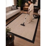 DEKOSET Sisal Halı- Hol Koridor Halısı- Kaymaz Taban- Yıkanabilir Kilim Halı Yolluk (Bej-Siyah, 100x300 cm)