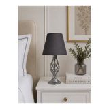 Dekovien Füme Kumaş Başlık Metal Burgulu Ayaklı Modern Abajur 50x25cm