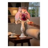 Dekovien Gül Kurusu Kadife Çiçek Ve İnci Detaylı Vintage Gece Lambası Abajur 50x30cm AB0021P