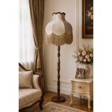 Dekovien Vizon Kadife Başlık Kahve Ahşap Ayaklı Lambader Vintage Model 170x45cm