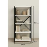 Dekozum 5 Raflı Çok Amaçlı Metal ve Ahşap Dolap – Kitaplık, Mutfak, Kırtasiye ve Banyo Rafı – 60X30X150 cm - Beyaz
