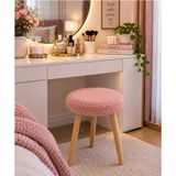 Dekozum Alba Puf Makyaz Masası Pufu Sandalyesi Dekoratik Teddy Kumaş Kaplı Ahşap Ayaklı Puf Gül Kurusu - 45 x 35 - Gülkurusu