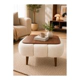 DEKOZUM AURA Wellsoft Kumaş Kaplamalı Sehpa Salon Orta Sehpa Berjer Sehpa 42x52 cm BEYAZ
