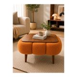 DEKOZUM AURA Wellsoft Kumaş Kaplamalı Sehpa Salon Orta Sehpa Berjer Sehpa 42x52 cm TURUNCU