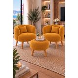 DEKOZUM BELİSSA Çay Seti Teddy Kumaş Kaplı Berjer Salon Balkon Koltuk Oturma Grubu 2 Berjer 1 Puf 3 lü Set TURUNCU