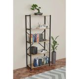 Dekozum Dekoratif 5 Raflı Metal Kitaplık Çam Renk 60x30x150 cm Ofis Kullanımı İçin Modern Tasarım
