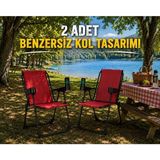 Dekozum Holiday Kamp Sandalyesi Piknik Katlanır Bardaklıklı Plaj Sandalyesi 2 Adet Kırmızı