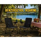 Dekozum Holiday Kamp Sandalyesi Piknik Katlanır Bardaklıklı Plaj Sandalyesi 2 Adet Siyah