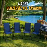 Dekozum Holiday Kamp Sandalyesi Piknik Katlanır Bardaklıklı Plaj Sandalyesi 4 Adet Lacivert