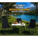 Dekozum Holiday Kamp Seti Kamp Sandalyesi Kamp Masası Katlanır Kamp Piknik Seti 3 Sandalye 1 Masa - SİYAH 3 SANDALYE 1 MASA - Siyah