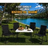Dekozum Holiday Kamp Seti Kamp Sandalyesi Kamp Masası Katlanır Kamp Piknik Seti 4 Sandalye 1 Masa - SİYAH 4 SANDALYE 1 MASA - Siyah