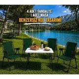 Dekozum Holiday Kamp Seti Kamp Sandalyesi Kamp Masası Katlanır Kamp Piknik Seti 4 Sandalye 1 Masa - YEŞİL 4 SANDALYE 1 MASA - Yeşil