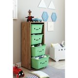 Dekozum Kids 4 Large Güleryüz Sepetli Oyuncak Dolabı Çam-Yeşil Modern Tasarım 110 cm Yükseklik - Renkli