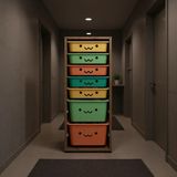 Dekozum Kids Gülücüklü Oyuncak Dolabı 7 Sepetli Renkli Suntalam Saklama Box 122x30x45 cm