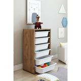 Dekozum Kids Modern Tasarımlı 6 Sepetli Oyuncak Dolabı Organizer Çam - Beyaz 122 x 30 x 45 cm - Renkli
