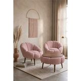 Dekozum Liva Comfort Koltuk Berjer Takımı Çay Seti Peluş Kumaş 3 Lü Set 2 Koltuk 1 Sehpa Gül Kurusu - Pembe