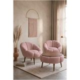 DEKOZUM LİVA Comfort Koltuk Berjer Takımı Çay Seti Peluş Kumaş 3 lü Set 2 Koltuk 1 Sehpa GÜL KURUSU