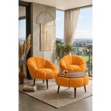 DEKOZUM LİVA Comfort Koltuk Berjer Takımı Çay Seti Peluş Kumaş 3 lü Set 2 Koltuk 1 Sehpa TURUNCU