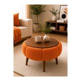 DEKOZUM LOTUS Orta Sehpa Welsoft Kumaş Salon Ofis Sehpa EXTRA BÜYÜK ÇAP 70CM TURUNCU