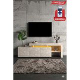 Dekozum Luma Tech LED Işıklı Tv Ünitesi 160 cm - Modern Tv Sehpası - Traverten - 160 x 60