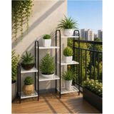 Dekozum Metal Çiçeklik ve Saksı Standı Raflı Bitki Rafı, Bahçe ve Balkon Için Modern Saksılık Dolap - Beyaz