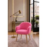 DEKOZUM OLİVİA Ahşap Ayaklı Retro Puf Minimal Berjer Makyaj Masası Sandalyesi Çok Amaçlı Berjer ŞEKER PEMBE