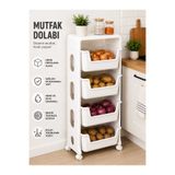 DEKOZUM ORENGE Sebzelik Patates Soğan Sepeti Çok Amaçlı Raf 4 Katlı Mutfak Rafı Organizer Beyaz