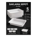 DEKOZUM Oyuncak Dolabı Sepeti Saklama Kutusu Oyuncak Sepeti Çok Amaçlı Dolap Sepeti Beyaz 5 ADET