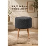 DEKOZUM PUFLEX Ahşap Ayaklı Dekoratif Peluş Puf Koltuk ANTRASİT
