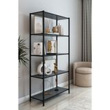 DEKOZUM SCARLET Metal Kitaplık 5 Raflı Çok Amaçlı Dosya Kitap Rafı Ofis Salon Mutfak Raf 150 Cm ANTRASİT