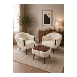 DEKOZUM VERA Comfort Çay Seti Ve Peluş Ikili Berjer & Puf Takımı - 3'lü Set BEYAZ