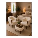 DEKOZUM VERA Comfort Çay Seti Ve Peluş Ikili Berjer & Puf Takımı - 3'lü Set KREM