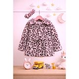 DeKuBaby Leopar Desenli - Bandanalı Peluş Kız Bebek-Çocuk Mont - 6 - 9 Ay - Pembe