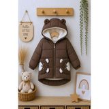 DeKuBaby Yeni Sezon Peluş Ayıcık Cepli, Kulaklı Kapüşonlu, Peluş Astarlı Ünisex Çocuk Kışlık Mont-Kaban - Kahverengi - 5 - 6 Yaş