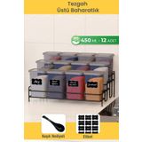 Dekula 12 Li 450 ml Metal Standlı Baharatlık Seti Etiket Ve Kaşık Hediyeli Baharat Standı Rafı