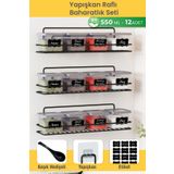 Dekula Yapışkan Raflı 12 li 550 ml Baharatlık Seti Etiket ve Kaşık Hediyeli Metal Baharat Standı
