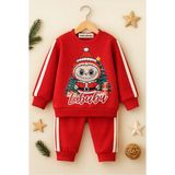 Dekuteks Yılbaşı Temalı Bebek-Çocuk 2'li Eşofman Takımı ( Sweatshirt-Beli Lastikli Eşofman Altı ) - 1 Yaş - Kırmızı
