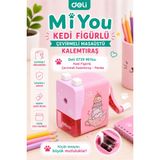 Deli 0739 MiYou Kedi Figürlü Çevirmeli Masaüstü Kalemtıraş - Pembe