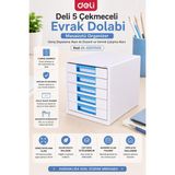 Deli 5 Çekmeceli Evrak Dolabı Mavi – Masaüstü Organizer, Geniş Depolama Alanı, Ofis ve Ev Düzenleyici - Standart