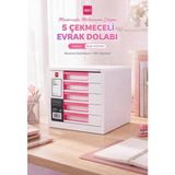Deli 5 Çekmeceli Evrak Dolabı Pembe – Masaüstü Organizer, Geniş Depolama Alanı, Ofis ve Ev Düzenleyici - Standart