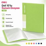 Deli A4 10'lu Sunum Dosyası 10 Şeffaf Cepli Display Book Evrak ve Belge Dosyası - Yeşil