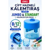 Deli EH558 Mavi Çift Hazneli Kalemtıraş – Jumbo & Standart Kalemler İçin