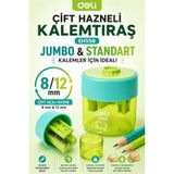 Deli EH558 Mint Yeşil Çift Hazneli Kalemtıraş – Jumbo & Standart Kalemler İçin