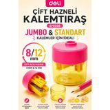 Deli EH558 Sarı Pembe Çift Hazneli Kalemtıraş – Jumbo & Standart Kalemler İçin